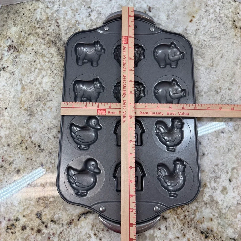 Norpro Farm Animals Barn Nonstick 12 Cavity Cookie Pan Stainless Handles Gray